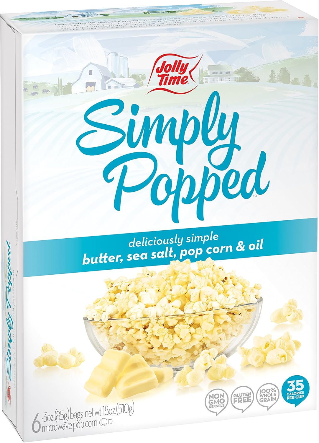 Jolly Time Simply Popped - Lightly Salted Microwave Popcorn, 3oz Sharing Bag, 6 Bags Per Carton (3 Ounce (Pack of 6))