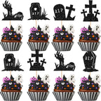 Rsstarxi 30 Pack Halloween Tombstone Cupcake Toppers Glitter RIP Spooky Zombie Graveyard Cupcake Food Picks Decoration for Halloween Horror Birthday Party Cake Decorations