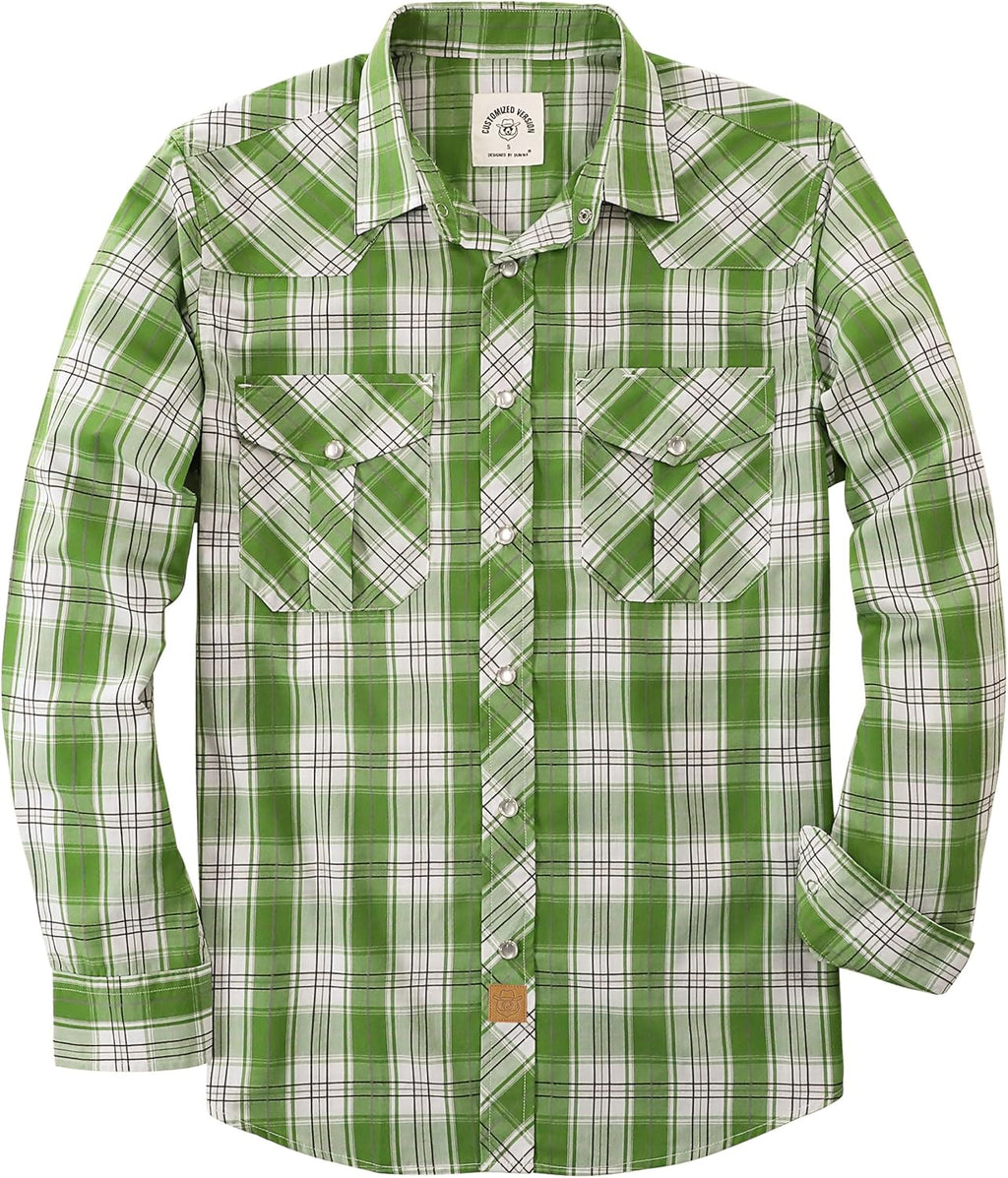 Dubinik® Pearl Snap Shirts for Men Long Sleeve Western Shirt for Men's Vintage Casual Plaid Cowboy Country Button