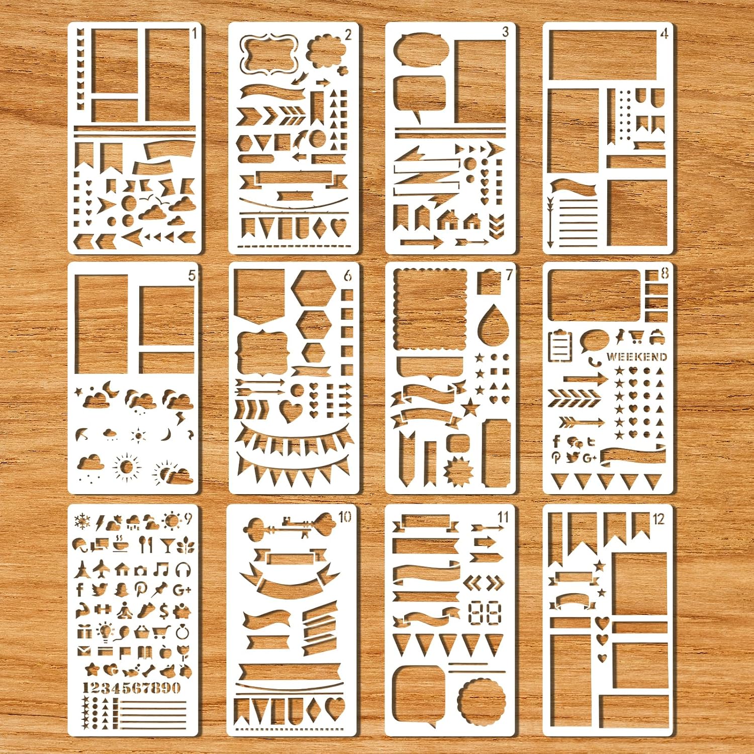 12Pcs Journal Stencil Set, Planner Stencils, Planner Drawing Templates for Scrapbooking, Chart, Painting, Journaling Supplies