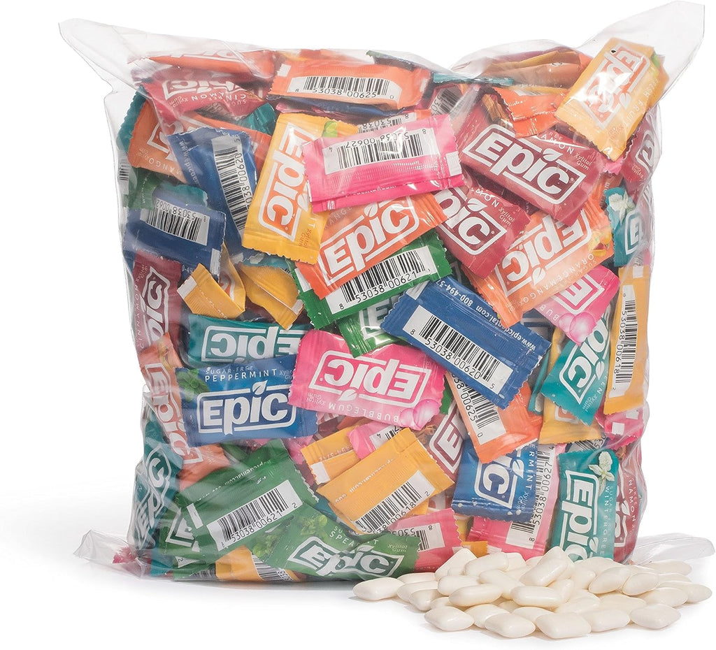 Epic 100% Xylitol Gum, 500 Pieces Individually Wrapped - Aspartame Free, Sugar Free Remineralizing Gum (Bubblegum, Cinnamon, Fresh Fruit, Orange Mango, Peppermint, Spearmint, Wintergreen)