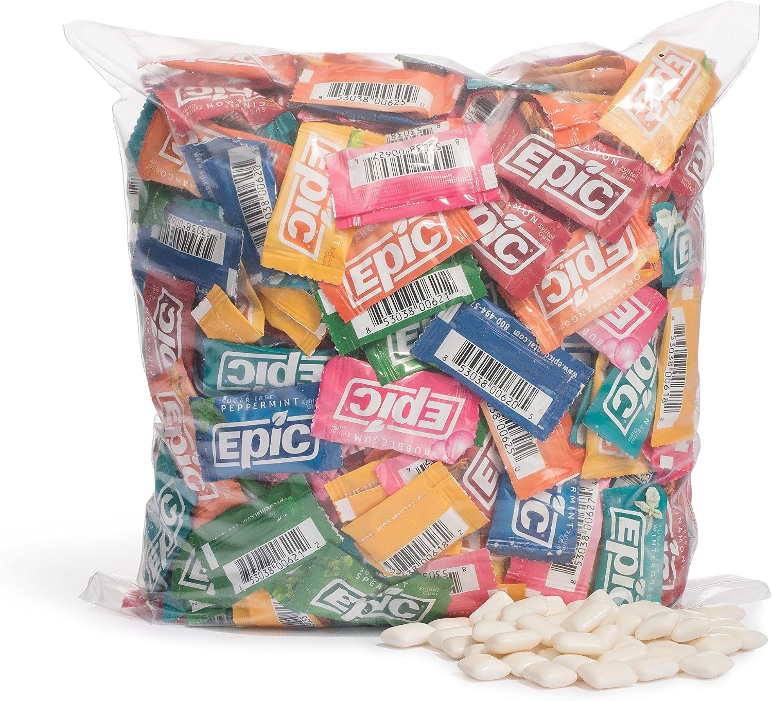 Epic 100% Xylitol Gum, 500 Pieces Individually Wrapped - Aspartame Free, Sugar Free Remineralizing Gum (Bubblegum, Cinnamon, Fresh Fruit, Orange Mango, Peppermint, Spearmint, Wintergreen)