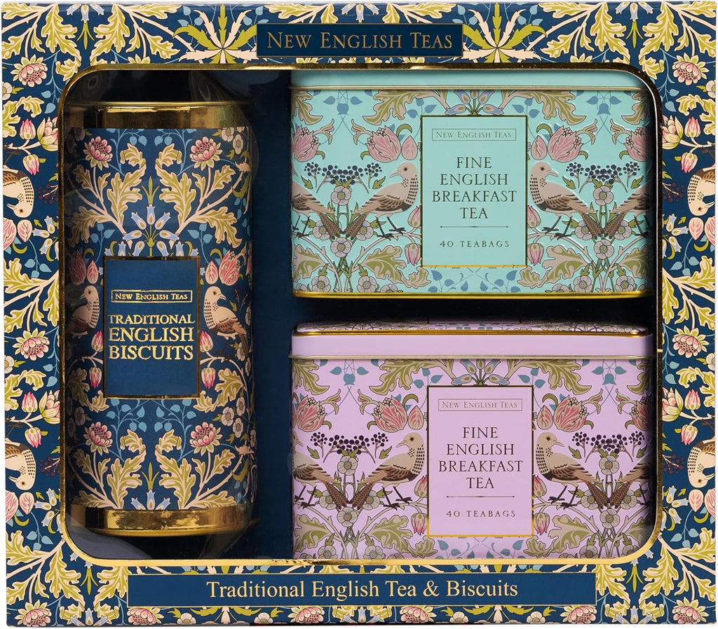 New English Teas Traditional Tea & Cookies Gift Set with 80 English Breakfast Teabags & Cornish Cookies