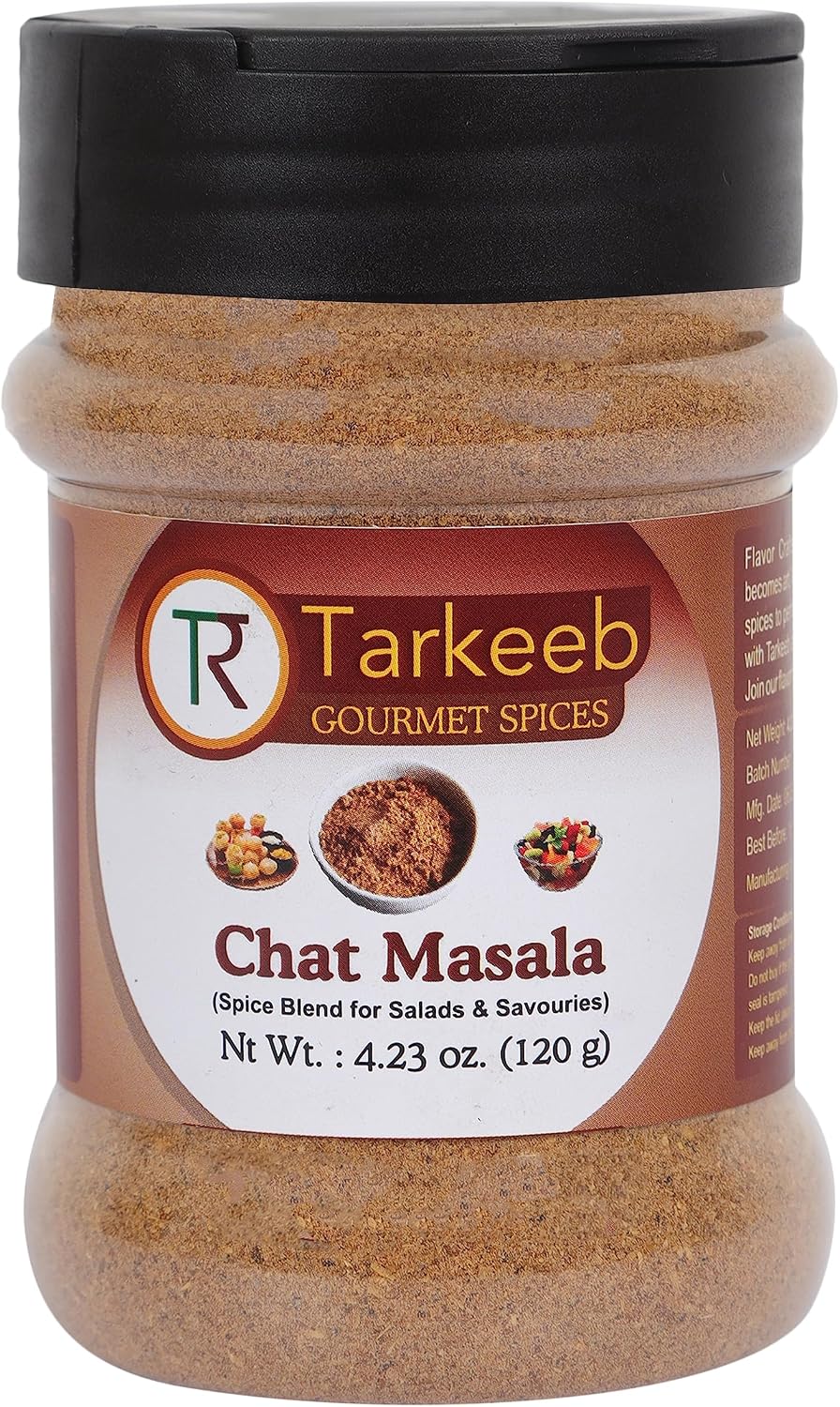 Tarkeeb Chat Masala 4.23 oz (120g) Shaker Top PET Jar | Tangy Indian Seasoning | All Natural | Vegan | No Colors | Gluten Free | NON-GMO | Indian Origin |