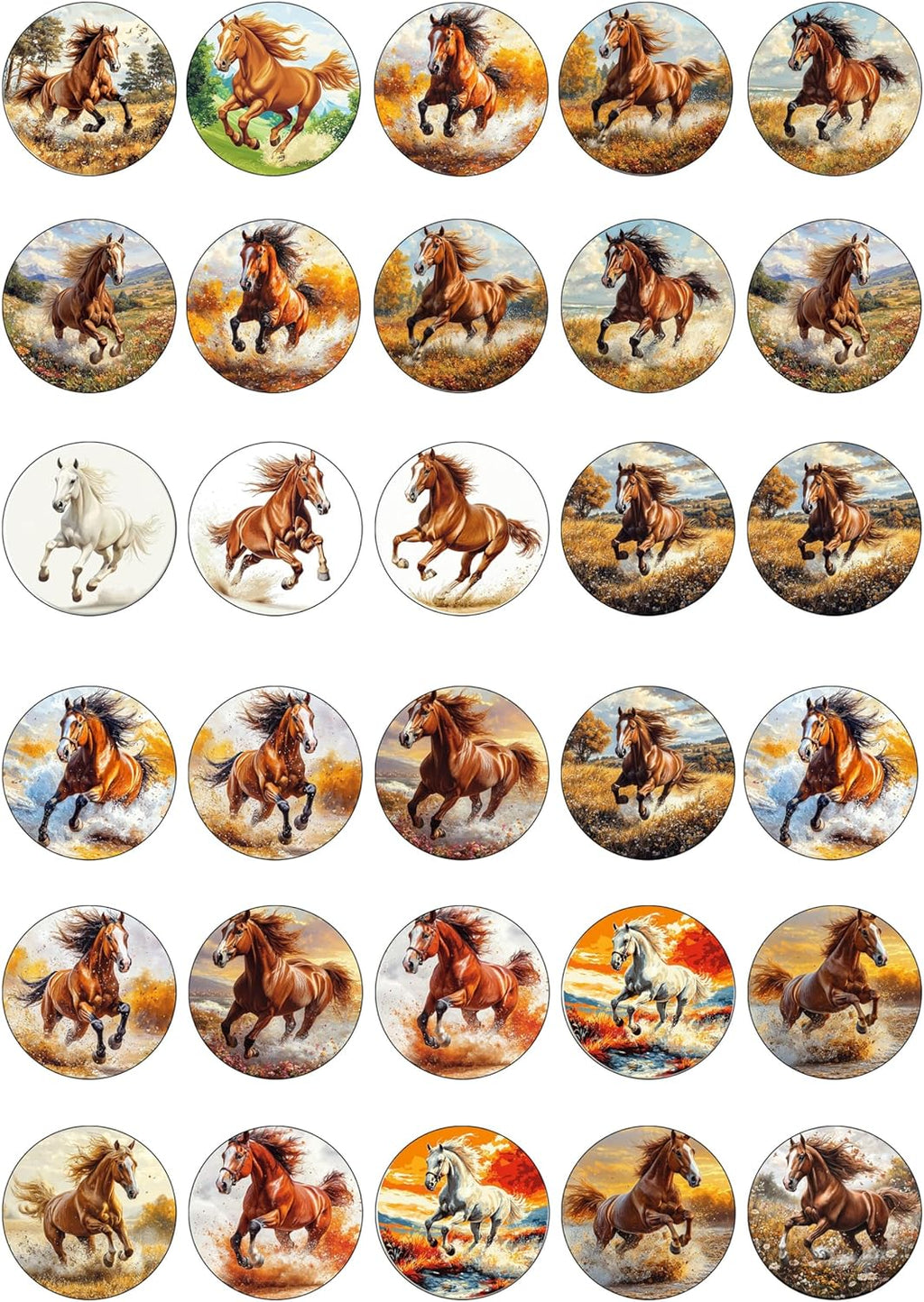 30 x Edible Cupcake Toppers – Horse Themed Collection of Edible Cake Decorations | Uncut Edible on Wafer Sheet