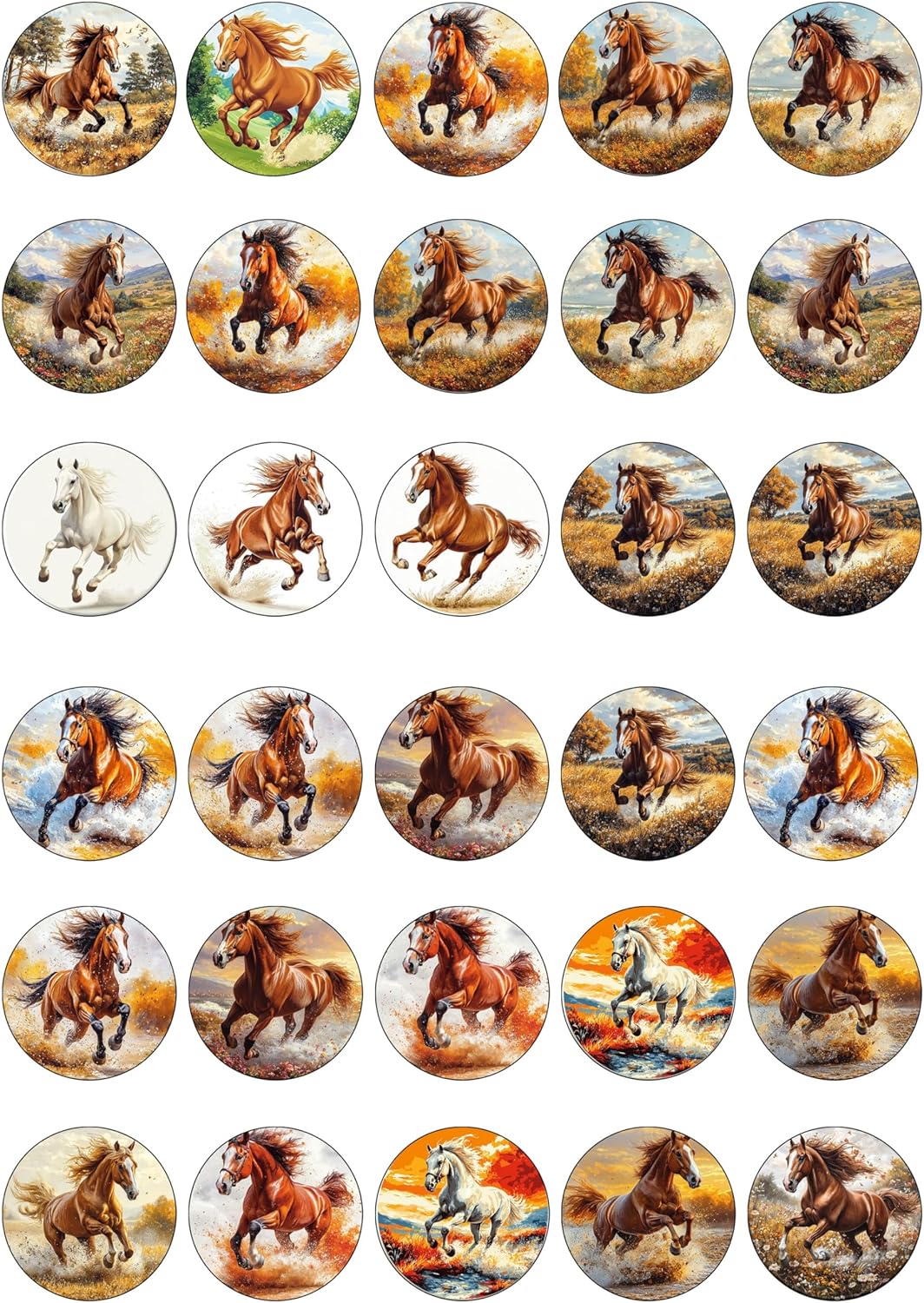 30 x Edible Cupcake Toppers – Horse Themed Collection of Edible Cake Decorations | Uncut Edible on Wafer Sheet