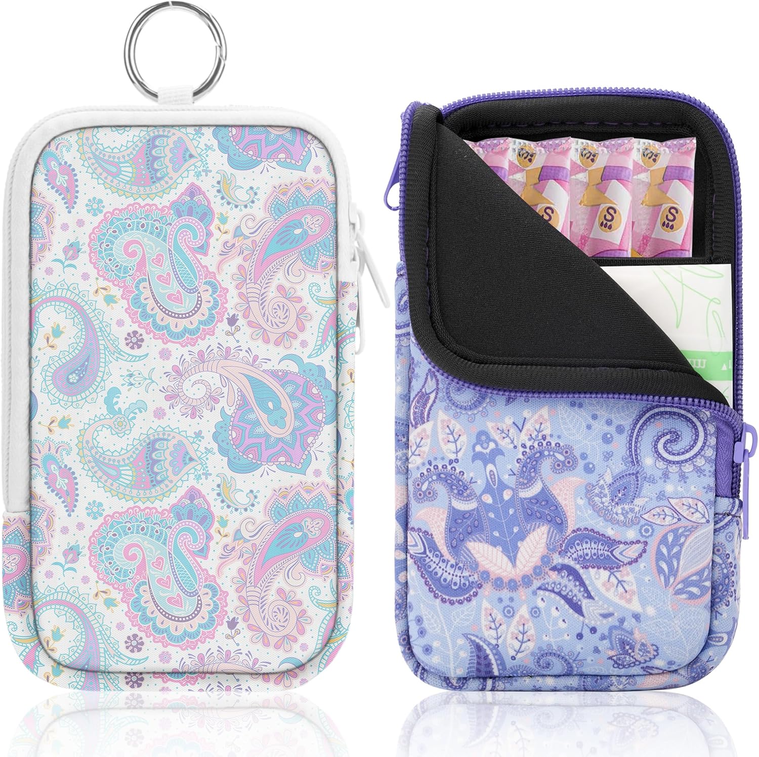 KJQJLY 2 Pack Portable Tampon Organizer Bag – Tampon Holder & Storage Case with Zipper for Travel, Discreet Period Bag for Purse, Waterproof Feminine Products Pouch for Women (Paisley)