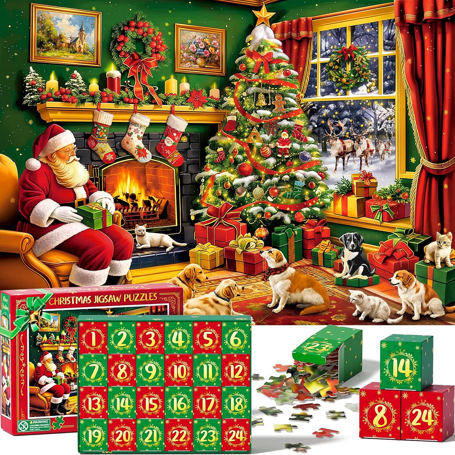 Advent Calendar 2025 for Adults Kids Teens, 1000 Pieces Christmas Jigsaw Puzzles 24 Days Surprises Christmas Countdown Calendar Gift Box Family Game Advent Puzzle Xmas Gifts for Boys Girls Women Men