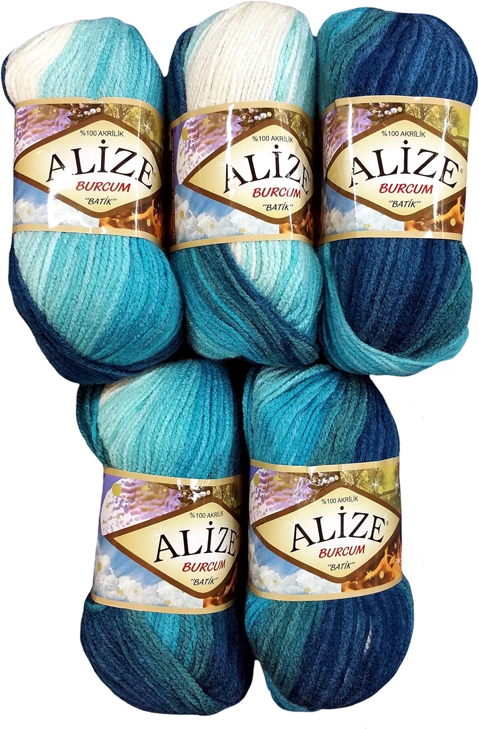 Alize Burcum batik wool 5 x 100 gram multicolored with color gradient, 500 grams knitting yarn (petrol turquoises mint 1892)