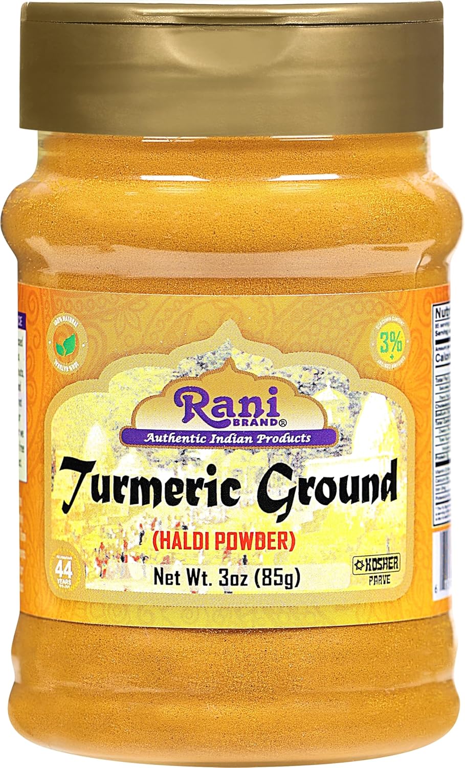 Rani Turmeric (Haldi) Root Powder Spice, (High Curcumin Content) 3oz (85g) PET Jar ~ All Natural | 100% Pure, Salt Free | Vegan | Gluten Friendly | NON-GMO | Kosher | Indian Origin