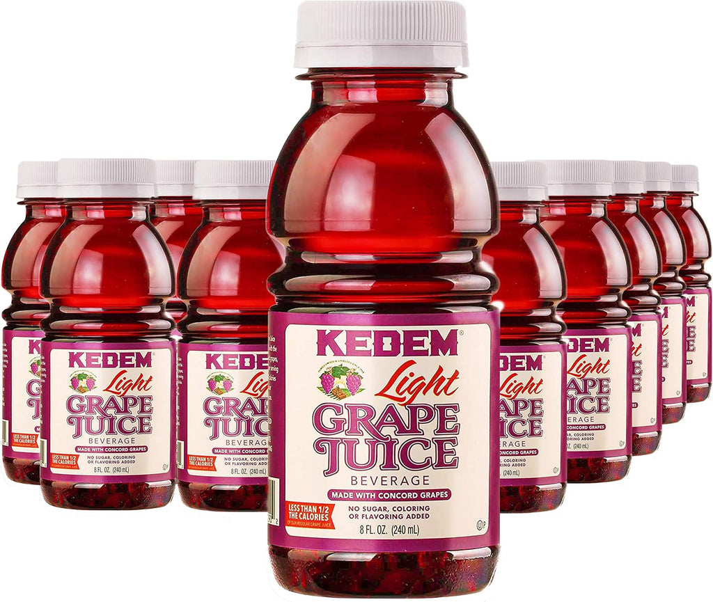 Kedem Light Concord Grape Juice, 8oz Plastic Bottle, 24 Pack, Reduced Sugar and Calories
