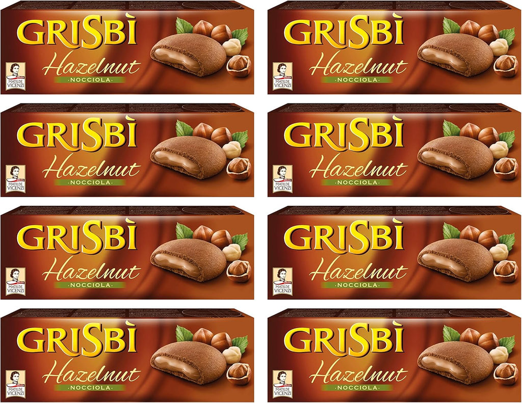 Vicenzi: "Grisbi Hazelnut" Italian Shortcrust Biscuits filled with Hazelnut Cream * 5.3 Ounces (150g) Package (Pack of 8) * [ Italian Import ]