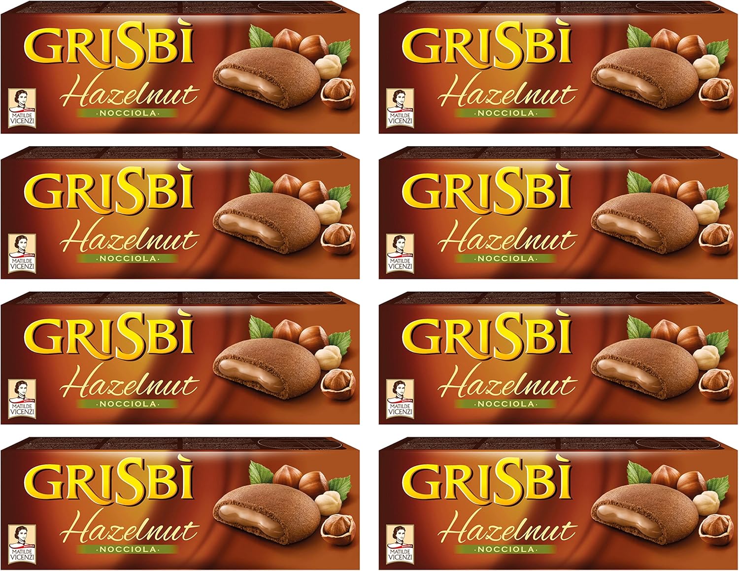 Vicenzi: "Grisbi Hazelnut" Italian Shortcrust Biscuits filled with Hazelnut Cream * 5.3 Ounces (150g) Package (Pack of 8) * [ Italian Import ]