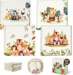 Decorably 3-Ply 100 Pack Disposable Cocktail Woodland Baby Napkins - 5x5in 4 Forest Animals Designs Folded Square, for Beverage, Appetizers, Dinner, Tea & Garden Party, Birthday, Wedding, Baby Shower