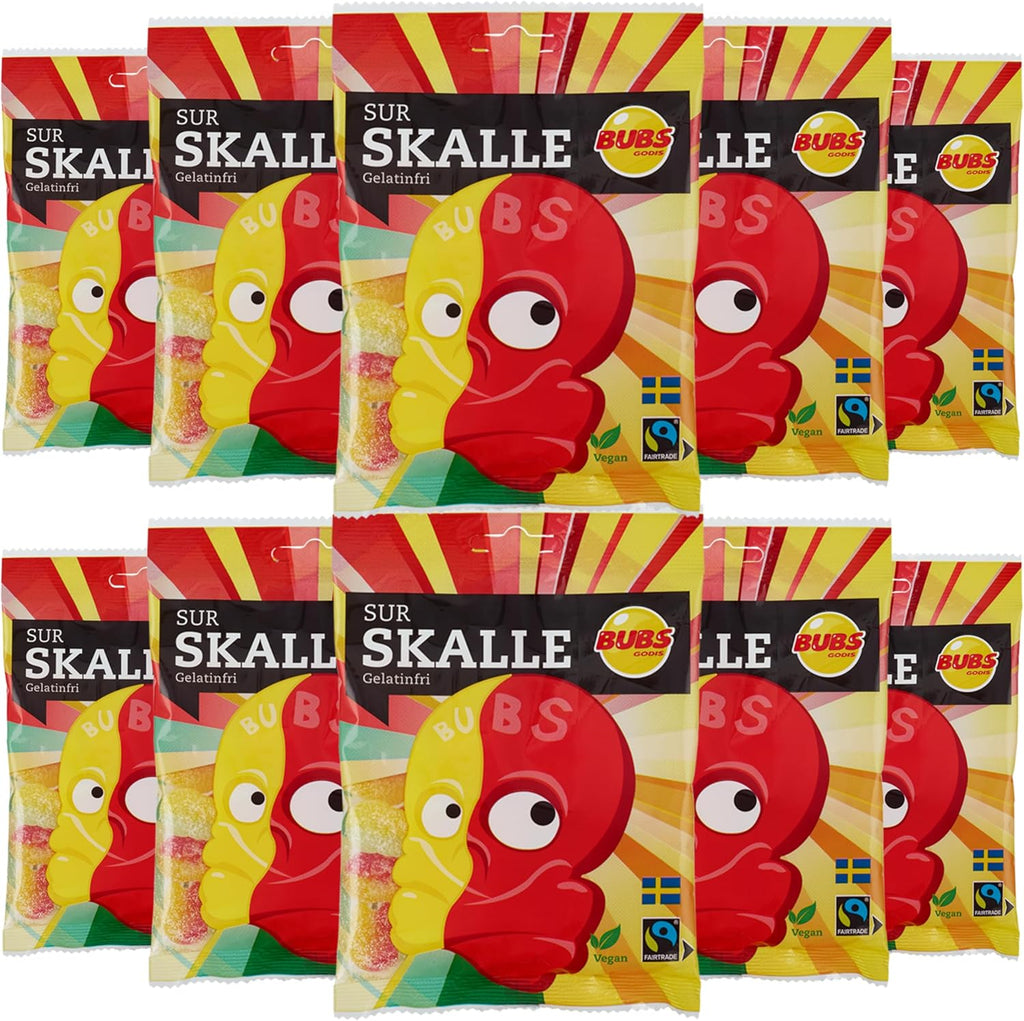 Bubs Swedish Candy Sour Skulls 10 Pack of 90g (2 POUND)