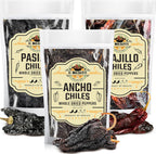 Dried Chili Pepper Variety Pack 4oz Each - Includes Premium Whole Ancho, Guajillo, Pasilla Chiles – Staple for Mexican Recipes - Moles, Salsa, Sauces, Birria, Stews, Tamales. By El Molcajete