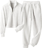 Womens Winter Pajamas Sets Soft Comfy Fleece Pullover Sherpa Pants Fuzzy 2 Piece Pjs Set Cute Warm Loungewear