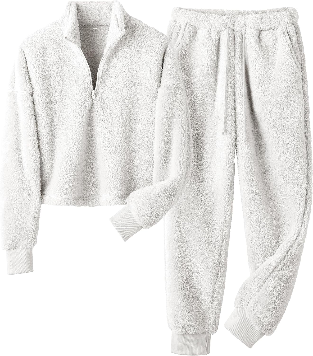 Womens Winter Pajamas Sets Soft Comfy Fleece Pullover Sherpa Pants Fuzzy 2 Piece Pjs Set Cute Warm Loungewear
