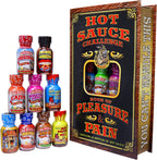 Hot Sauce Challenge Book Of Pleasure & Pain - 12 – 0.75 Ounce Bottles Gift Set - Perfect Premium Gourmet Hot Sauce Gift Set - Try If You Dare!
