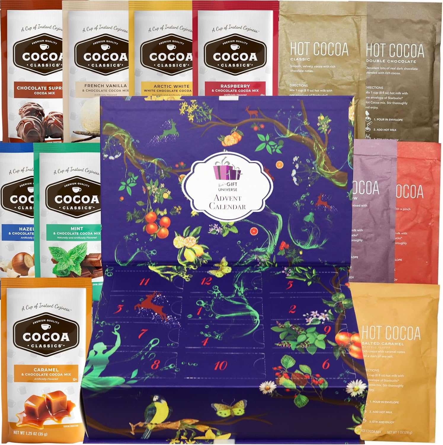 Assorted Hot Cocoa Advent Calendar Premium Box (12 Days Christmas Countdown), Christmas Gift Idea for Men, Women, Friends, Family, Coworkers