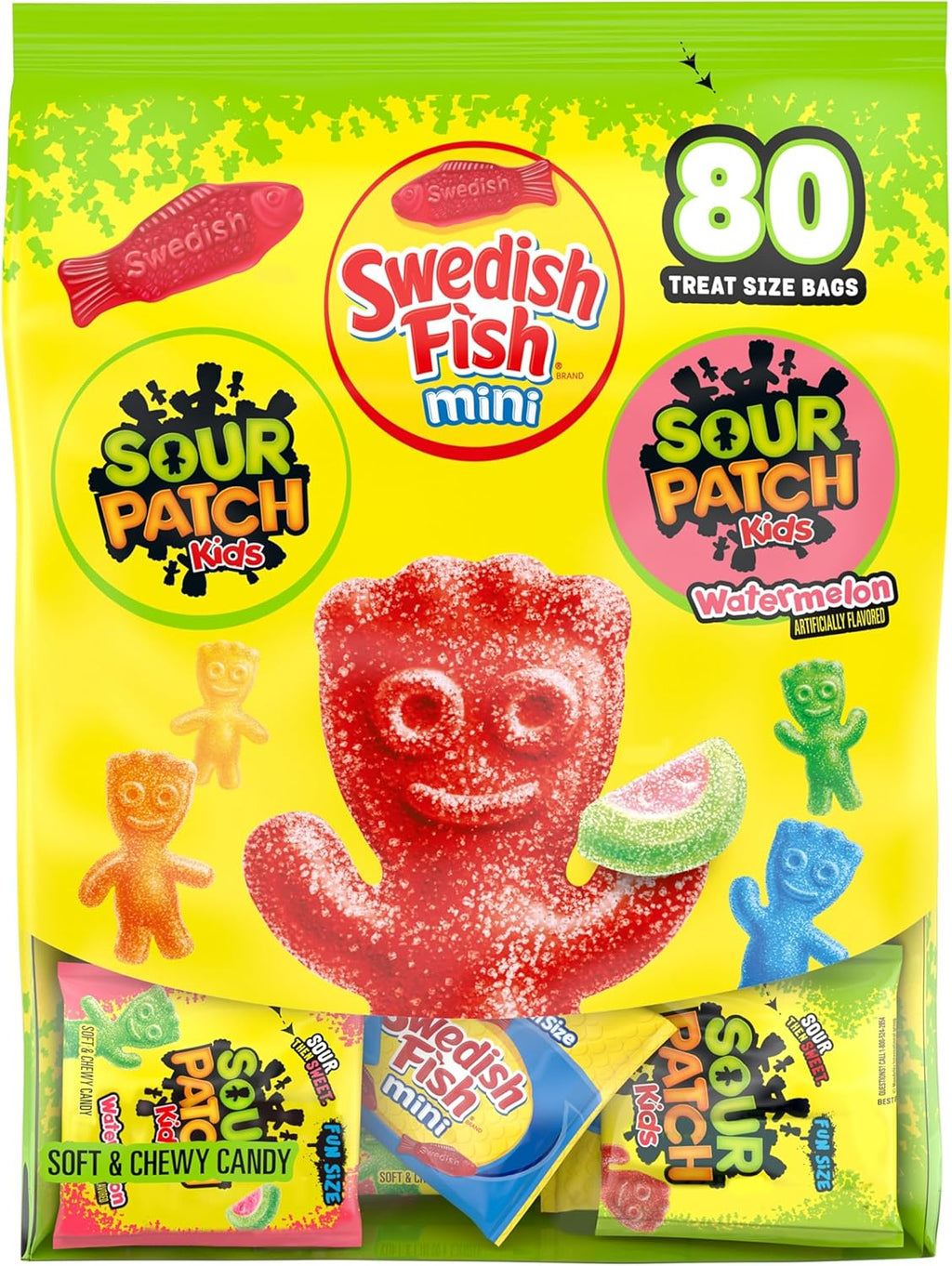 SOUR PATCH KIDS and SWEDISH FISH Mini Soft & Chewy Candy Variety Pack, Bulk Candy, 80 Treat-Size Snack Packs