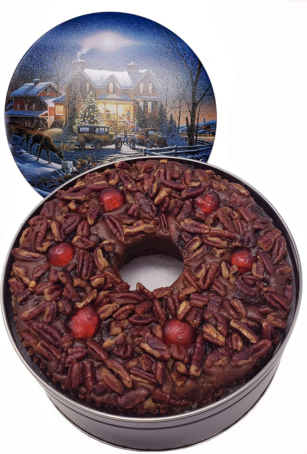Jane Parker Fruitcake Dark Fruit Cake 3 Pound (48 Ounce) Ring in a Collectible Holiday Tin (Colors may vary) -Holiday Cake-Christmas Cake-The Best Fruitcake You Can Buy