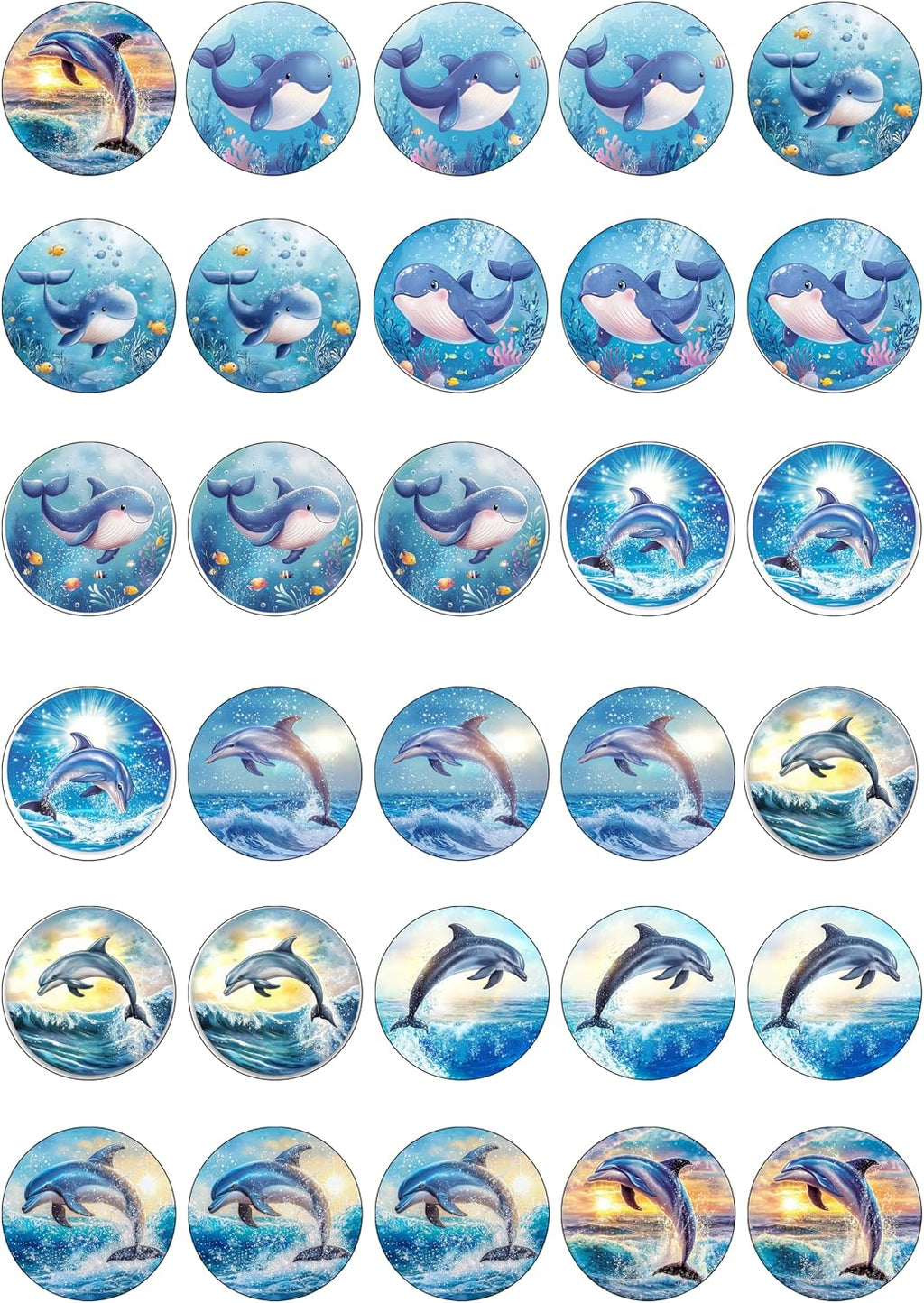 30 x Edible Cupcake Toppers – Dolphin Animal Themed Collection of Edible Cake Decorations | Uncut Edible on Wafer Sheet