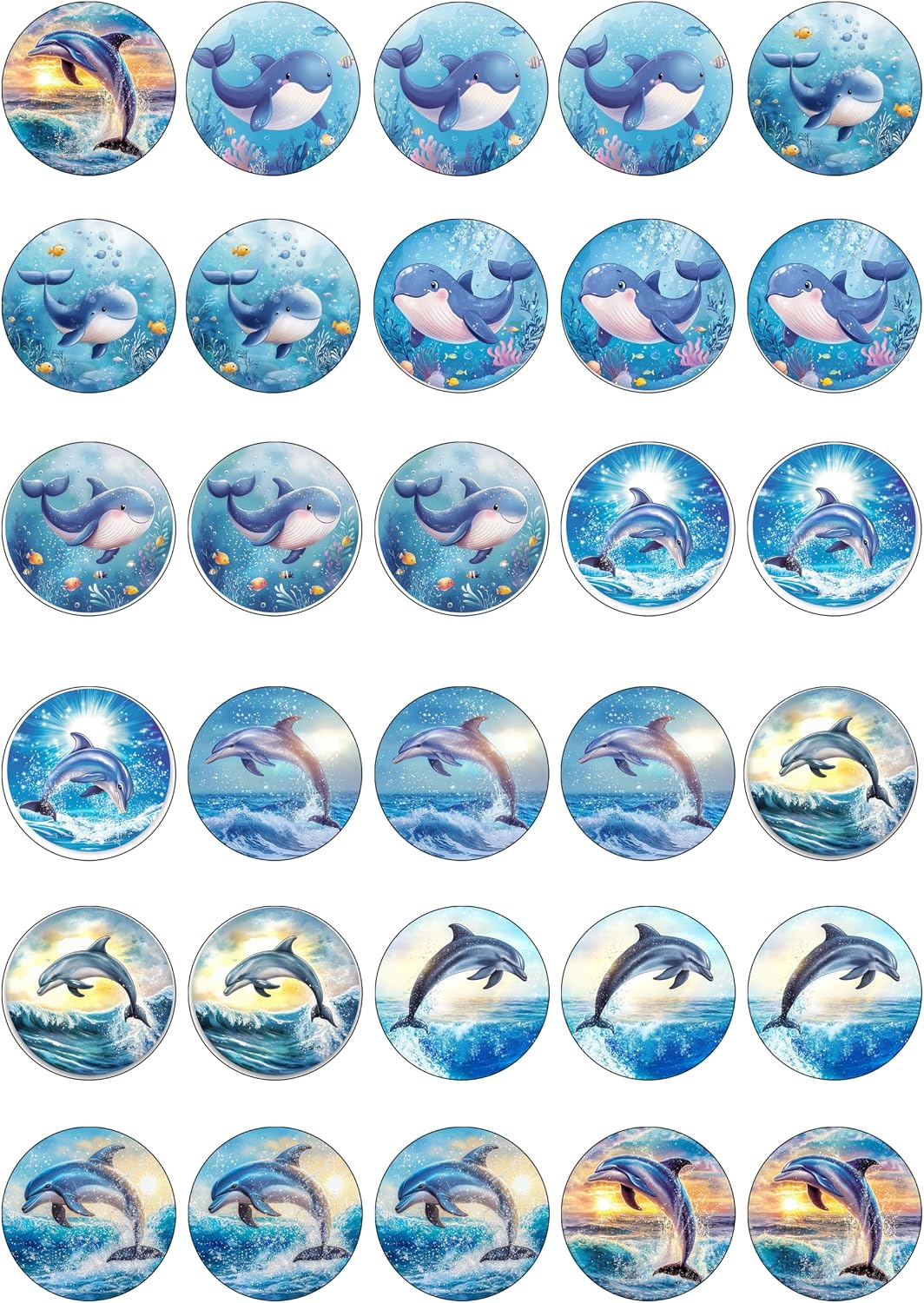 30 x Edible Cupcake Toppers – Dolphin Animal Themed Collection of Edible Cake Decorations | Uncut Edible on Wafer Sheet