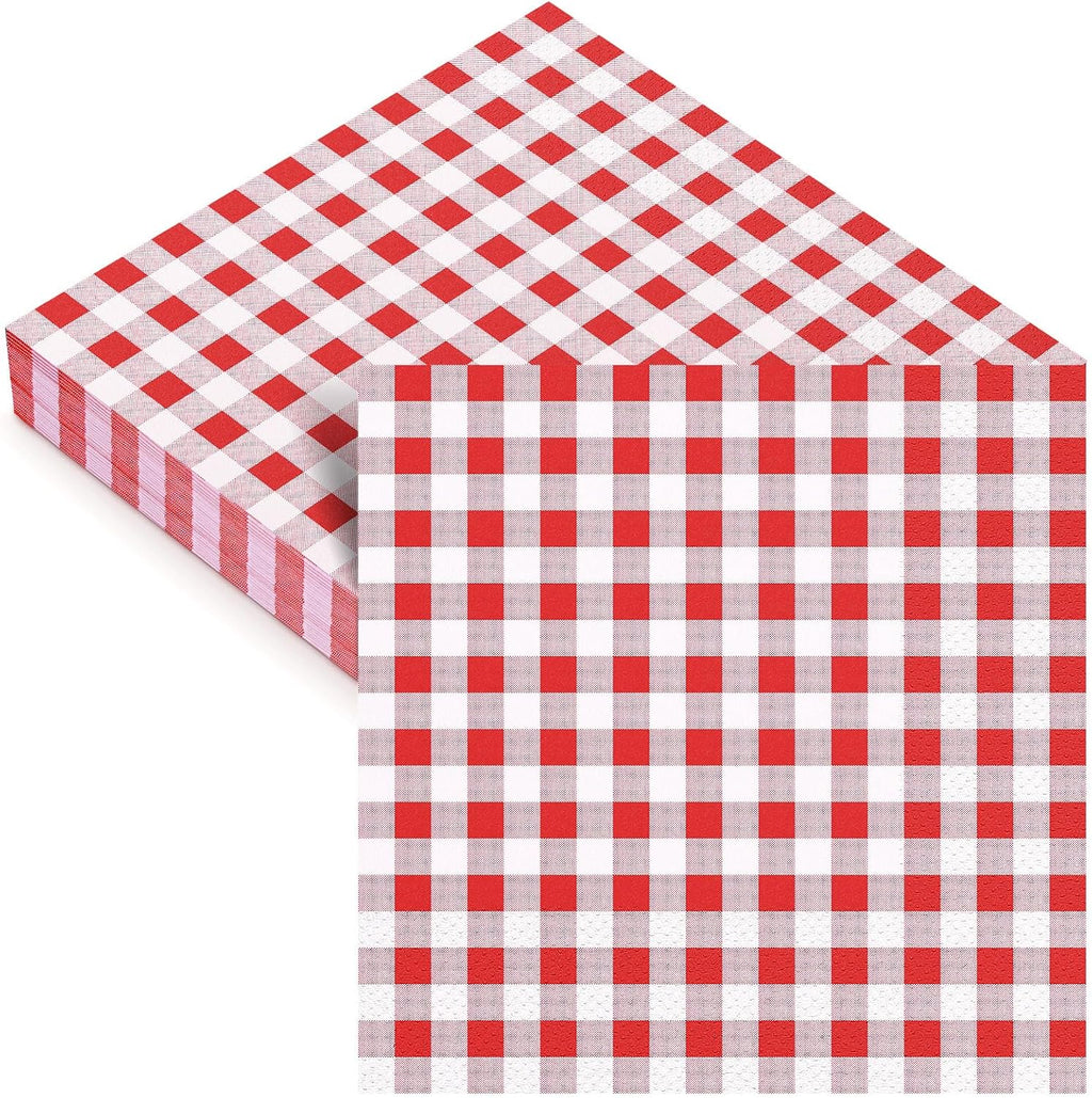 50PCS Red and White Gingham Checkered Plaid Paper Napkins,13 * 13 inches Disposable Party Cocktail Napkins for Birthday Dinner Picnic New Year Halloween Christmas Party
