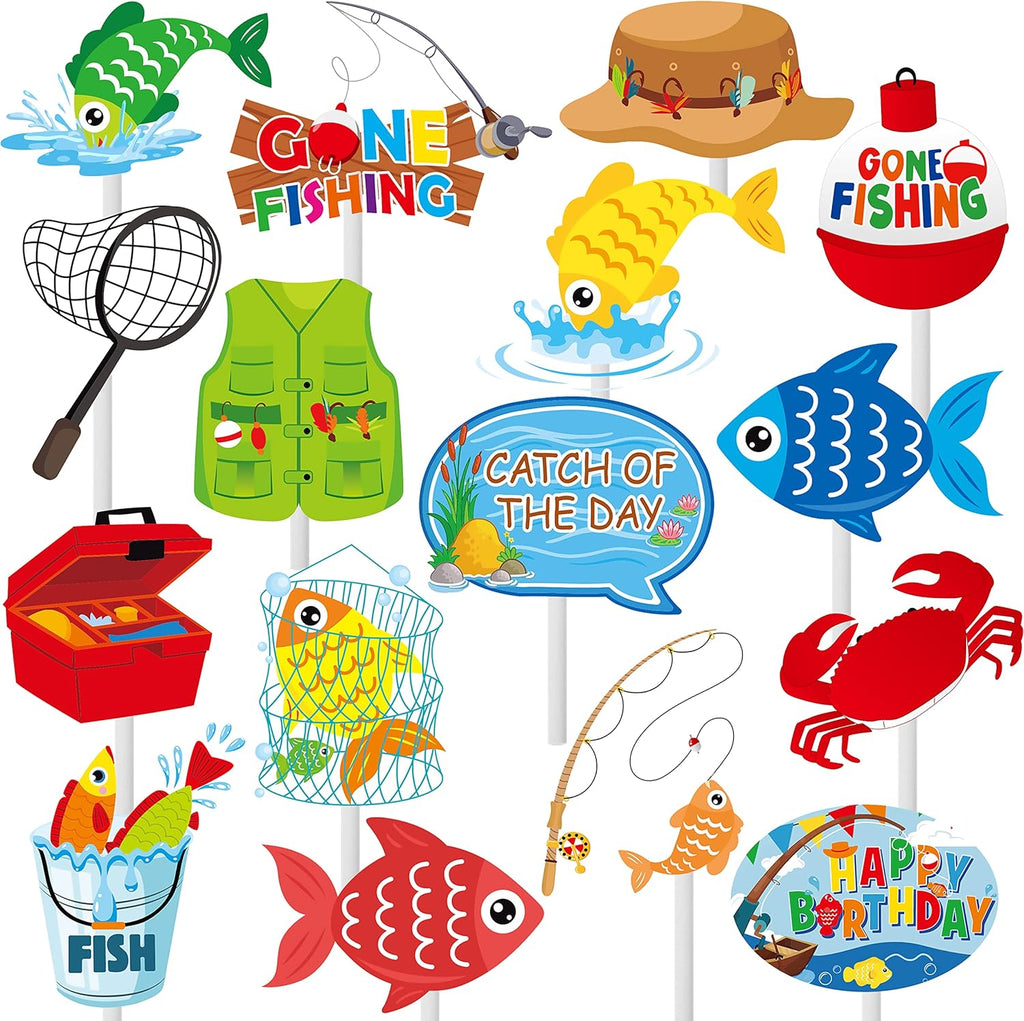36pcs Fishing Cupcake Toppers Gone Fishing Party Cupcake Picks for Fisherman Birthday Party Decorations Fishman Fishing Pole theme Theme Party Baby Shower Supplies