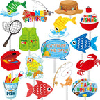 36pcs Fishing Cupcake Toppers Gone Fishing Party Cupcake Picks for Fisherman Birthday Party Decorations Fishman Fishing Pole theme Theme Party Baby Shower Supplies
