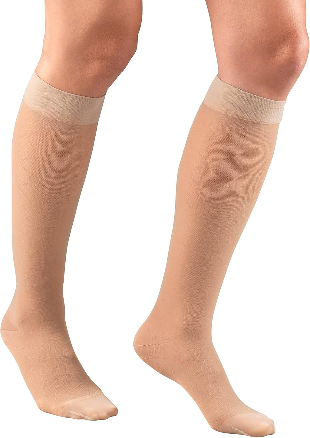 Truform Sheer Compression Stockings, 15-20 mmHg, Women's Knee High Length, Diamond Pattern, Nude, Medium