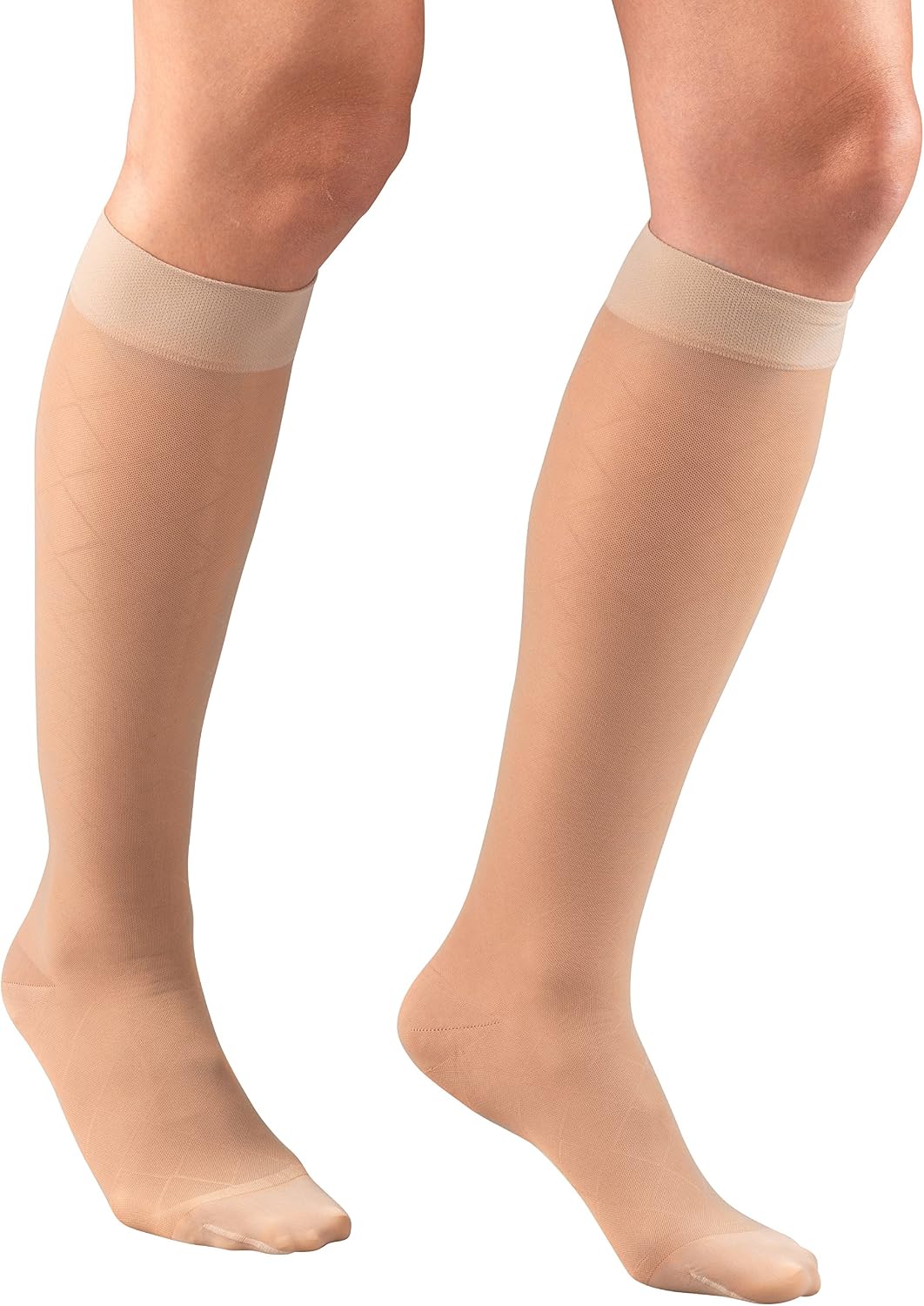 Truform Sheer Compression Stockings, 15-20 mmHg, Women's Knee High Length, Diamond Pattern, Nude, Medium