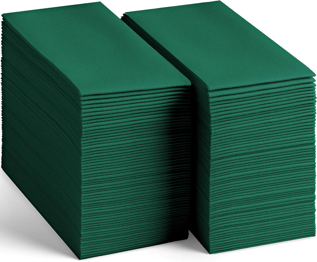 200-Pack Disposable Linen-Feel Green Napkins, 12" x 17" Cloth-Like Paper Dinner Napkins For Christmas, Wedding, Bathroom, Party Or Event