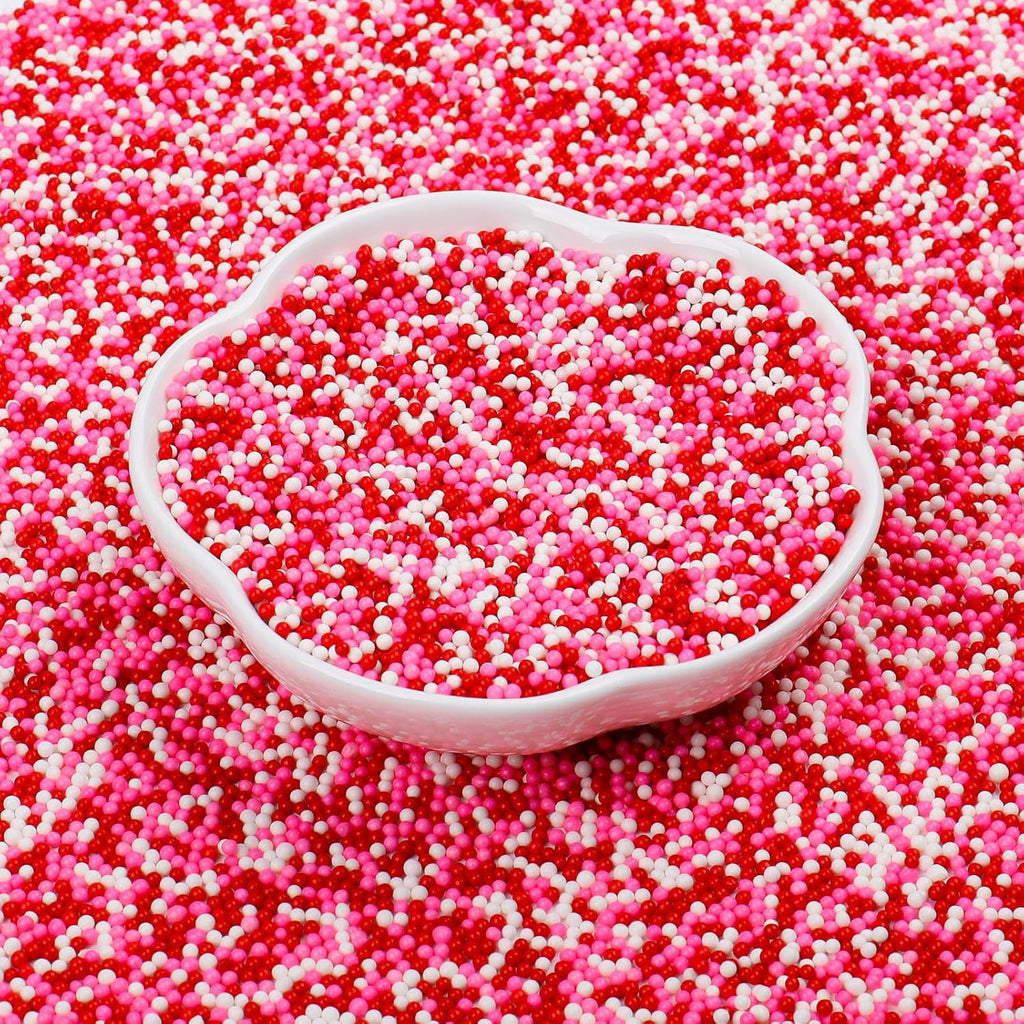 Valentine Nonpareils Sprinkles - 2mm Red Pink White Mini Edible Pearls, White Pink Sprinkles for Cake Decorating, Cupcake, Cookie, Baking, Donuts, Ice Cream Toppings 130g/4.58oz