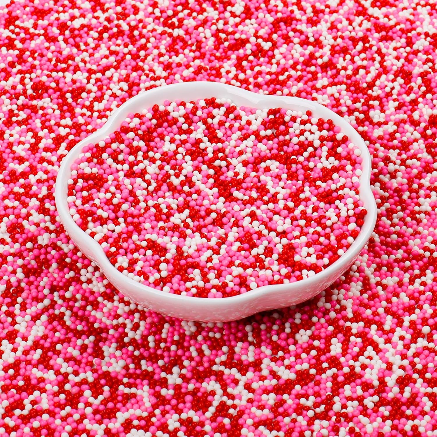 Valentine Nonpareils Sprinkles - 2mm Red Pink White Mini Edible Pearls, White Pink Sprinkles for Cake Decorating, Cupcake, Cookie, Baking, Donuts, Ice Cream Toppings 130g/4.58oz