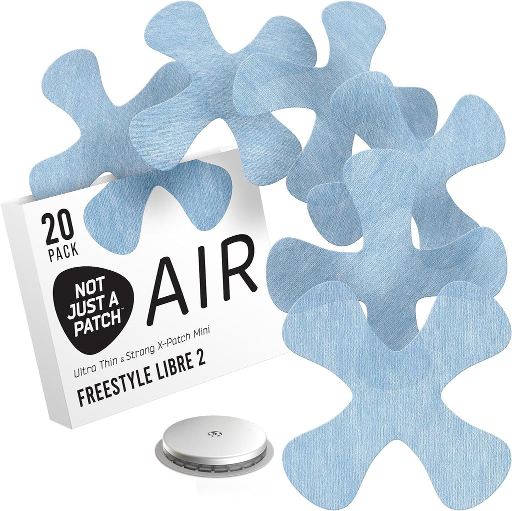 Not Just A Patch Air X-Mini Adhesive Patch for Freestyle Libre 2 (20 Pack) – Water-Resistant, Breathable Sensor Covers – 14-Day Hold CGM Glucose Monitor Patches – Thin, Strong & Light – Blue