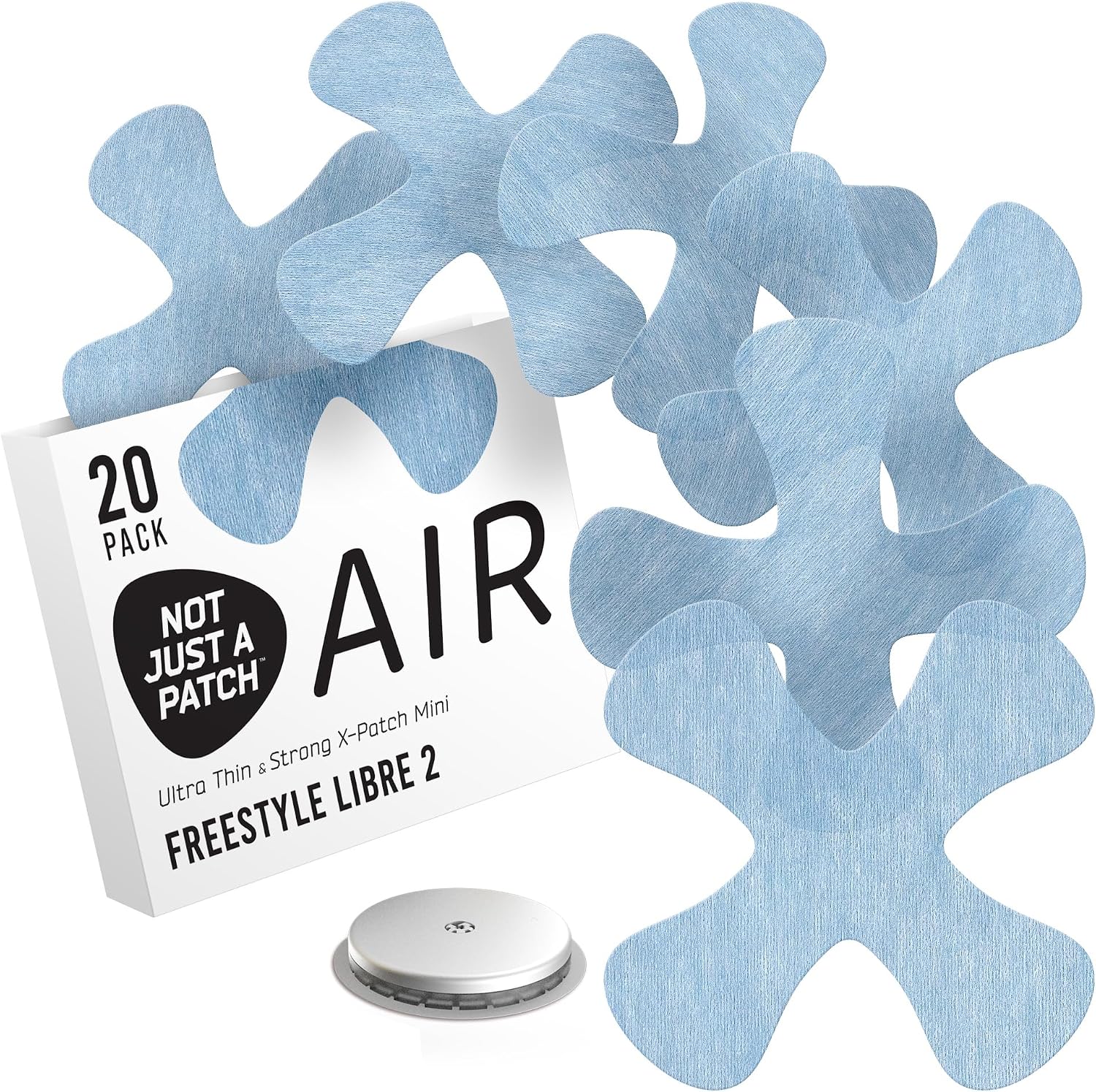 Not Just A Patch Air X-Mini Adhesive Patch for Freestyle Libre 2 (20 Pack) – Water-Resistant, Breathable Sensor Covers – 14-Day Hold CGM Glucose Monitor Patches – Thin, Strong & Light – Blue