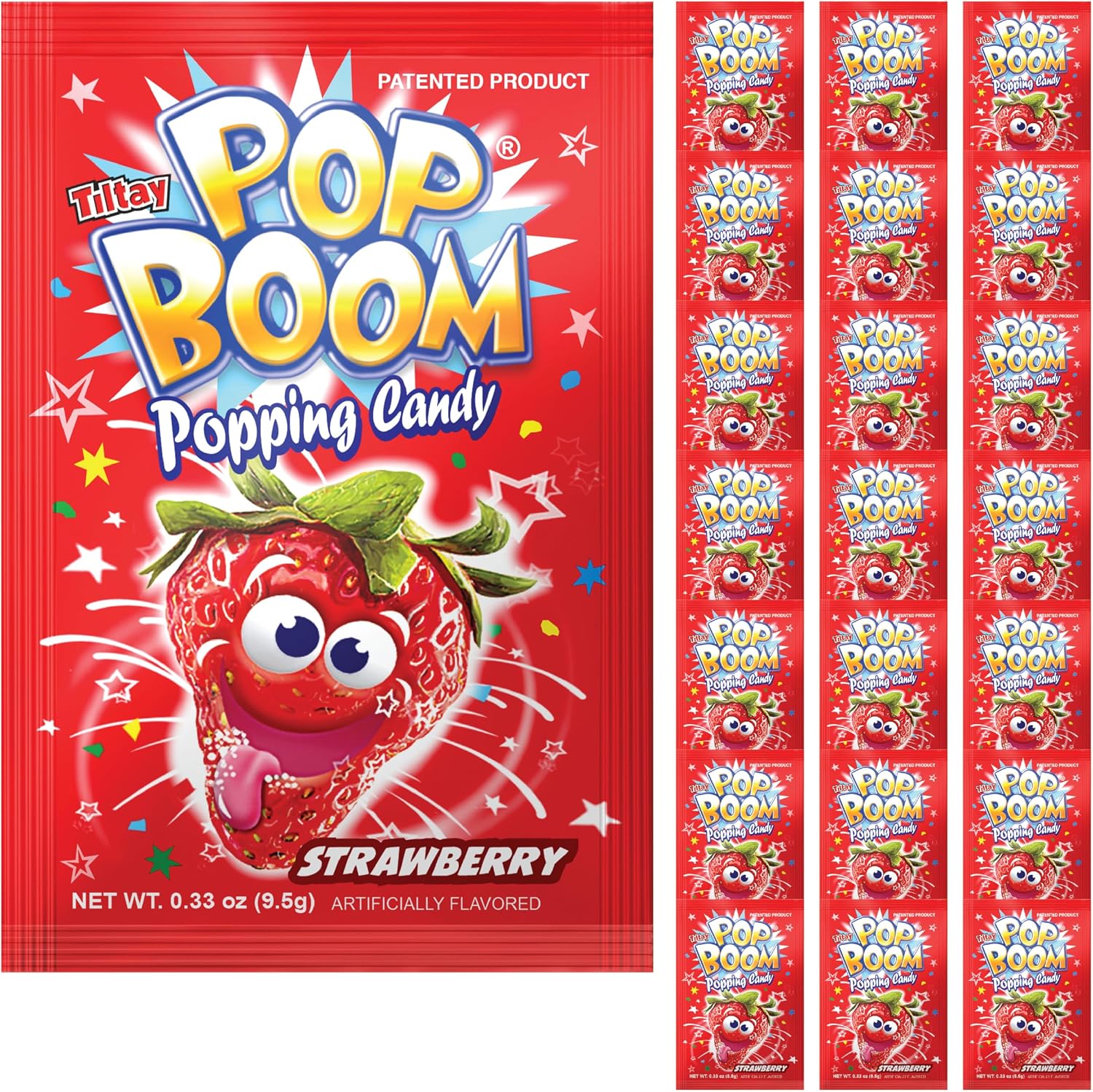 Tiltay Pop Boom – Strawberry Flavor Popping Candy 24 packs