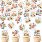 40Pack Edible Round Happy Easter Cupcake Toppers Easter Bunny Floral Rabbit Ears Lily Flowers Cupcake Picks for Easter's Baby Shower Birthday Party Cake Decorations Easter Sunday Party Decors
