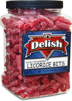 Sweet & Sour Strawberry Licorice Bits by Its Delish, 2.5 LBS (40 Oz) Jumbo Container Jar – Chewy Red Strawberry Lightly Sour Candy Twists – Great Gifts Party Sweets – Made in USA, Vegan, Kosher