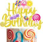 Lollipop Birthday Cake Topper Candy Party Supplies Candyland Birthday Party Decorations Gold Glitter Candyland Cake Topper Decorations for Candyland Theme Birthday Party Sweet Baby Shower Decorations
