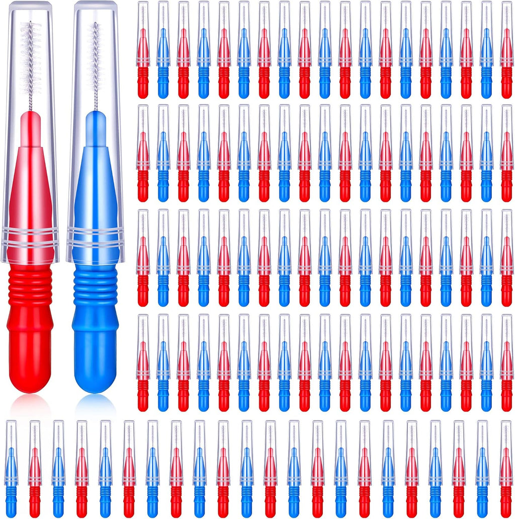 BBTO 100 Pcs Braces Dental Brush Flosser for Cleaner Interdental Brush Toothpick Tooth Flossing Head Oral Dental Toothpick Cleaners Cleaning Tool(Red and Blue)