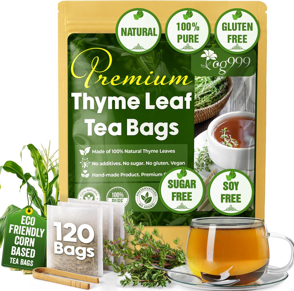 TOG999, Premium 120 Thyme Leaf Tea Bags, 100% Natural & Pure. Loose Leaf Thyme Herbal Tea. No Sugar, No Caffeine, No Gluten, Vegan.
