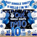 DARUNAXY 10th Birthday Party Decorations for Boys Girls, Blue Out Single Digits I’m 10 Banner, 10 Number Balloons & Cake Topper, 10 Years Old Birthday Honeycomb Hanging Swirl Confetti Balloons(29PC)