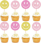 24 Pcs Smile Face Cupcake Toppers Selected Smile Expression Pack for Boys and Girls Paper Cupcake Toppers Baby Shower Birthday Party Cake Decorations Supplies