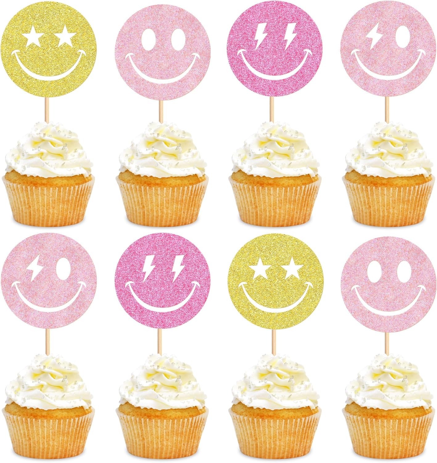 24 Pcs Smile Face Cupcake Toppers Selected Smile Expression Pack for Boys and Girls Paper Cupcake Toppers Baby Shower Birthday Party Cake Decorations Supplies