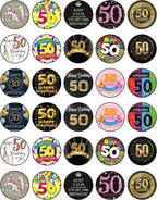 30 x Edible Cupcake Toppers Themed of 50th Happy Birthday Collection of Edible Cake Decorations | Uncut Edible on Wafer Sheet