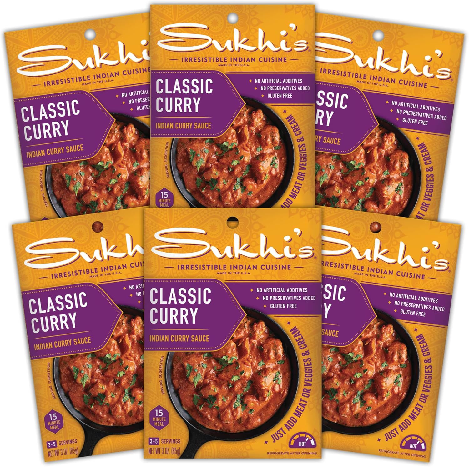 Sukhi's Indian Curry Paste - Classic Curry Sauce 3oz (Pack of 6), 84 Servings Gluten Free Simmer Sauce Indian Sauce