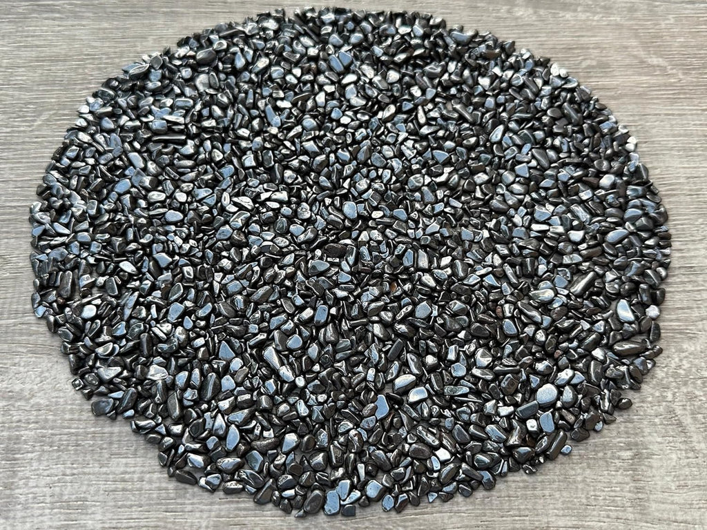 2 oz Lot Natural Semi Tumbled Hematite Gemstone Chips, Hematite Crushed Mini Crystals, Undrilled Crystal Chips (Hematite Small)